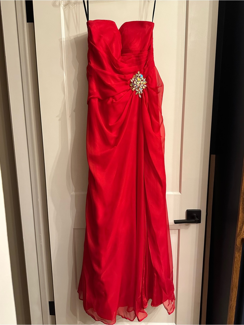 Red Strapless Evening Gown / Prom Dress with Jeweled Accent